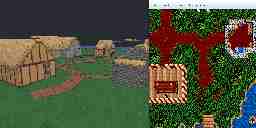 On the left, my 3D-modelled Jhelom buildings. On the right, the actual Ultima VI Jhelom buildings..