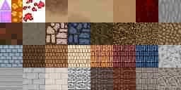 An array of my building textures such as stone, dirt, sand, shingles, brick walls.