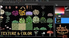 A texture atlas of the props and setpieces, colored monster concepts, plants.