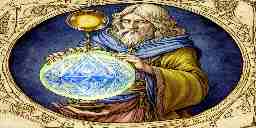 A medieval scribe-style spell icon of a wizard using a crystal ball.