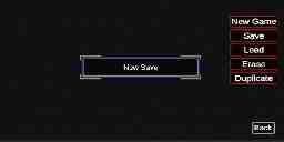 An image of the save system UI. New Save, Save, Load, Erase, and Duplicate options.