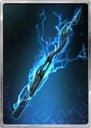 A wooden branch made into a wand shrouded in lightning.