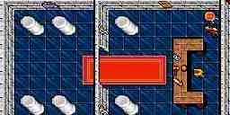 The Britain bank office in Ultima VI with slick blue tiled floors.