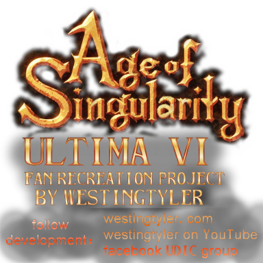 The logo for Age of Singularity: Ultima VI Fan Recreation Project by westingtyler. The logo is an elegant gold metal design.