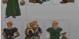 Six medieval characters. Milkmaid, banker, beggar, etc. Daggerfall pixel art.