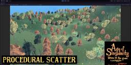 A forest of autumnal trees across a sunny rolling meadow landscape. 3D models.