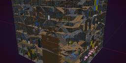 A block of intersecting dungeon pieces. Corridors, rooms, ramps, stone, tile, and rock. 3D models.
