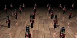 A squad of toy soldiers march across a polished wooden plank floor. Nvidia GeForce2 Go Toy Soldier Demo from June 2000.